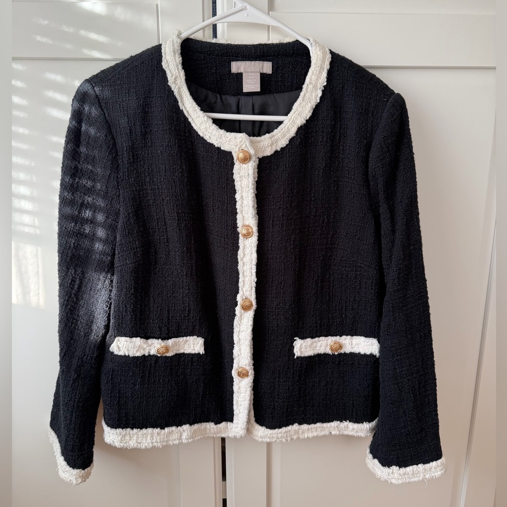 H&M Black and Cream Textured Blazer